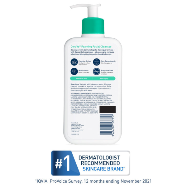 CeraVe Foaming Facial Cleanser 12 oz – For Oily, Acne-Prone Ski - Image 5